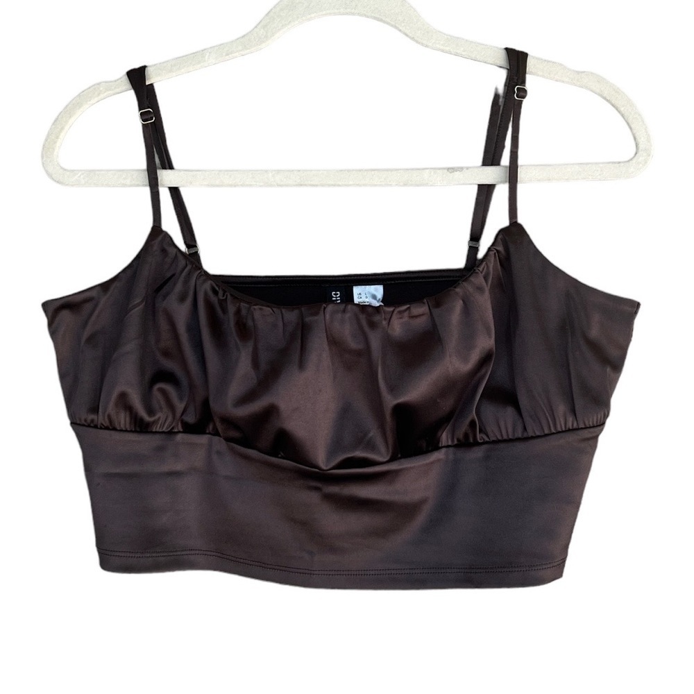 Divided H&M Cropped Draped Satin-Look Top Brown Size L - Picture 4 of 11
